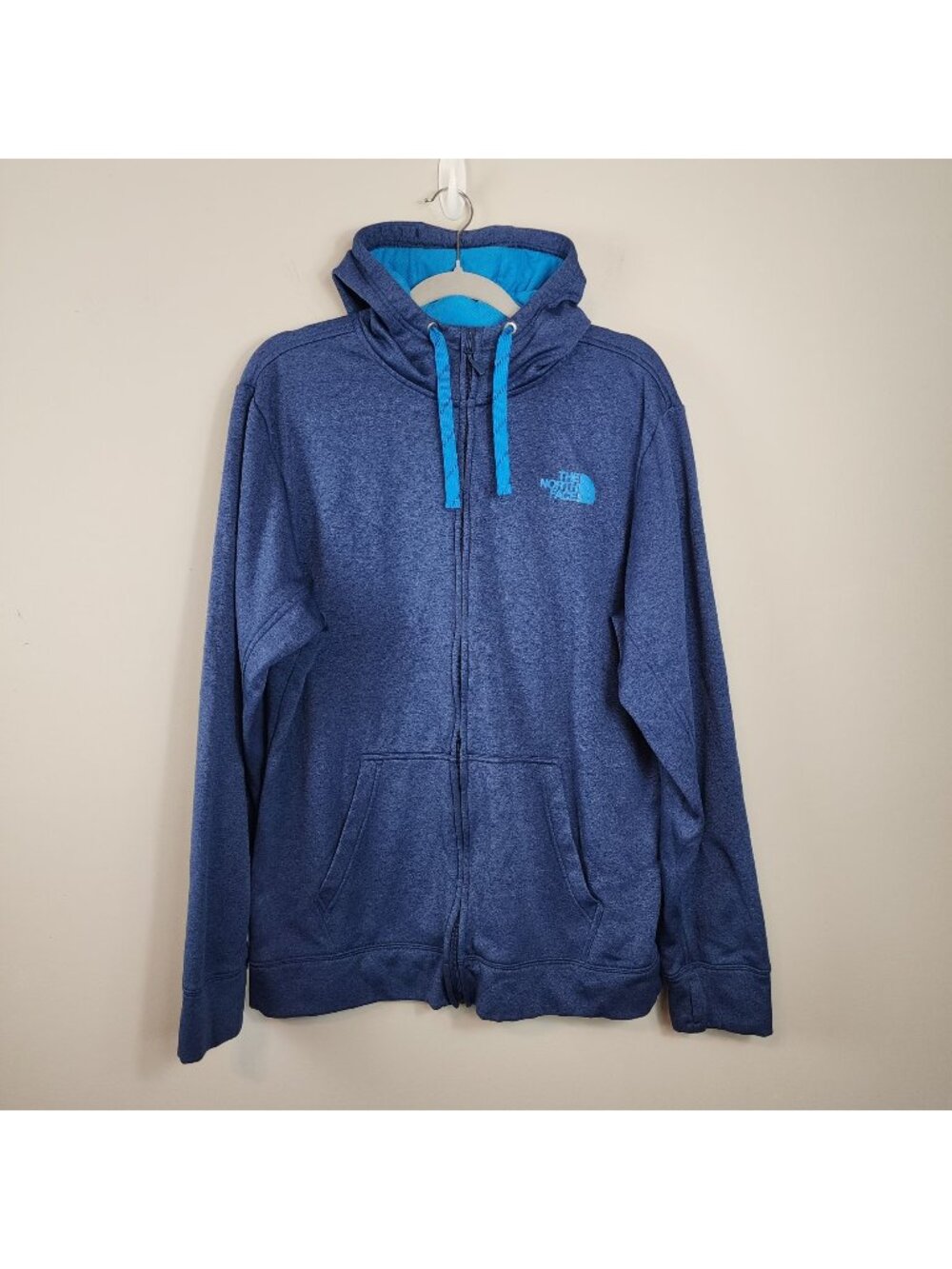 The North Face Men XL Blue Full-Zip Hoodie Pockets Polyester Blue
